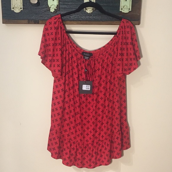 Michel Studio Red Peasant Top Size 2X - Picture 2 of 13
